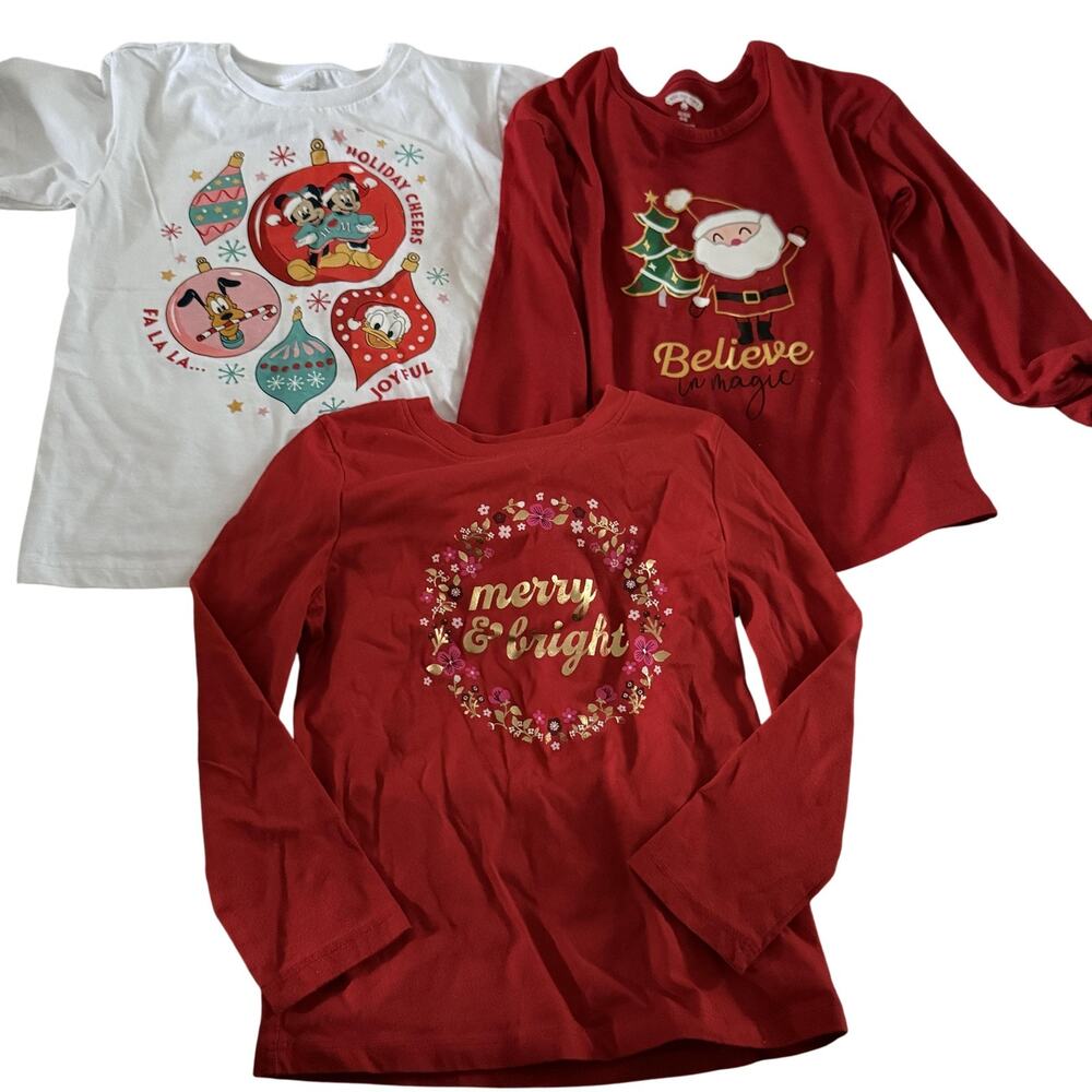 Disney Minnie Mouse Shirt Girls XS 4 5 Cat Jack Holiday Merry Christmas Santa